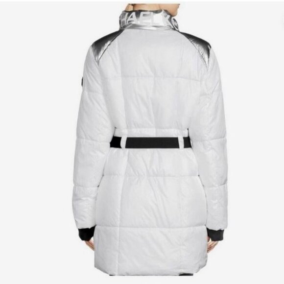 NWT MICHAEL KORS Belted Logo White/Silver Puffer Parka Coat, Sz L - Picture 2 of 9